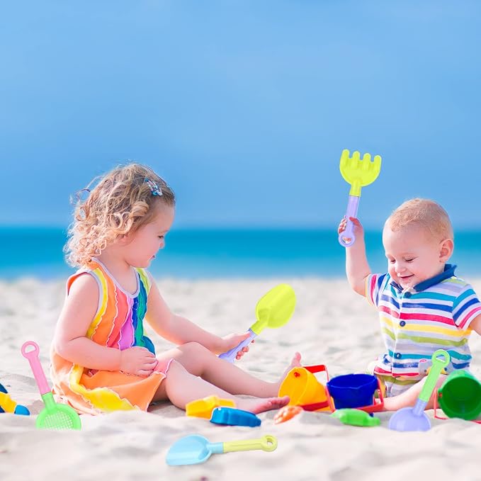 Skylety 8 Pieces Kids Beach Sand Shovels Colorful Plastic Rake Sand Sifter Toy - Image 5