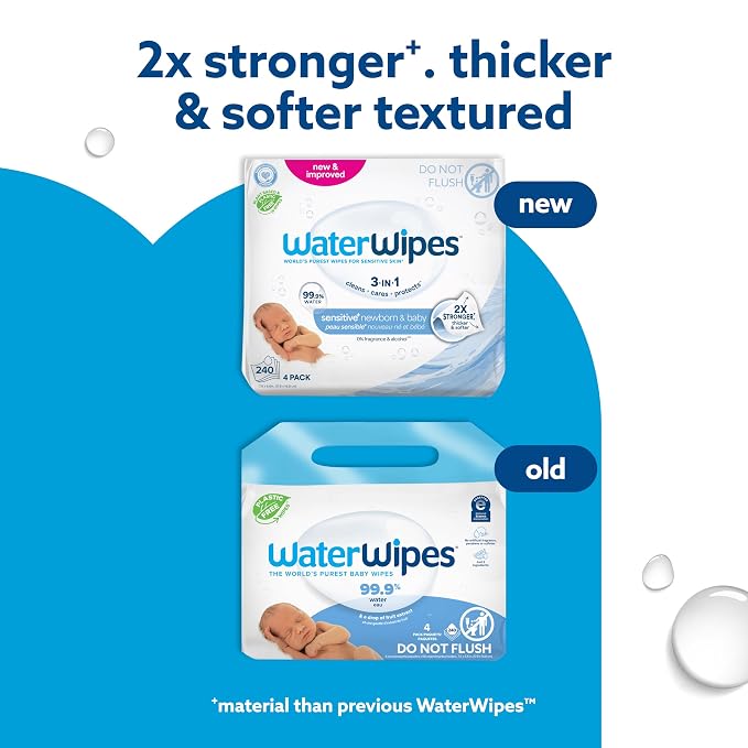 WaterWipes Sensitive+ Newborn & Baby Wipes, 3-In-1 Cleans, 99.9% Water - Image 3