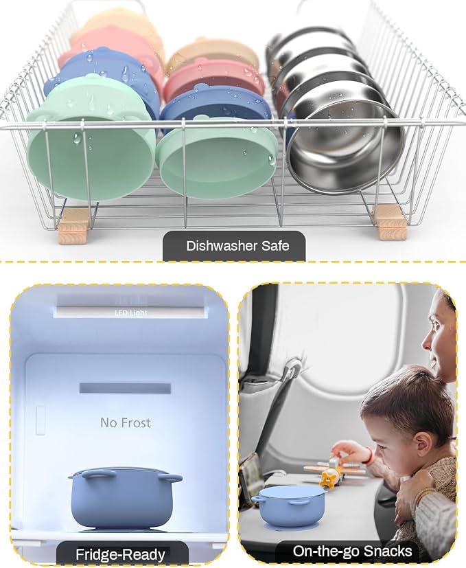 Baby Suction Bowls with Lids 4-Pack, 2-in-1 Stainless Steel 304 Toddler Bowl & - Image 6