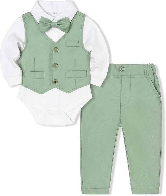 Baby Boy Clothes Suits Infant Gentleman Wedding Outfit Formal Dress Shirt Vest by Juivesia