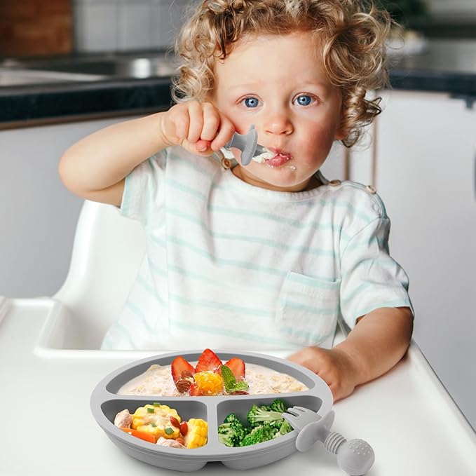 Silicone Baby Feeding Set, 2 Pack Divided Baby Plates - Image 4