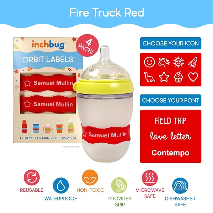 InchBug Orbit Labels Baby Bottle and Water Bottle Silicone Name Bands – - Image 3