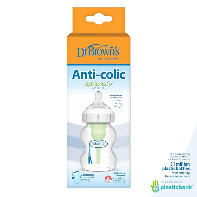 Dr. Brown's Natural Flow Anti-Colic Options+Wide-Neck Baby Bottle, 5 oz/150 mL - Image 7