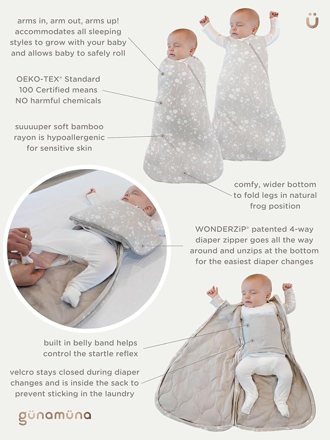 GUNAMUNA Swaddle Wrap for Newborns – Arms In or Out, Easy Diaper Changes - Image 6