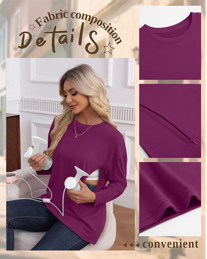 3 Pack Women's Nursing Breastfeeding Tops, Long Sleeve Maternity Shirts - Image 4