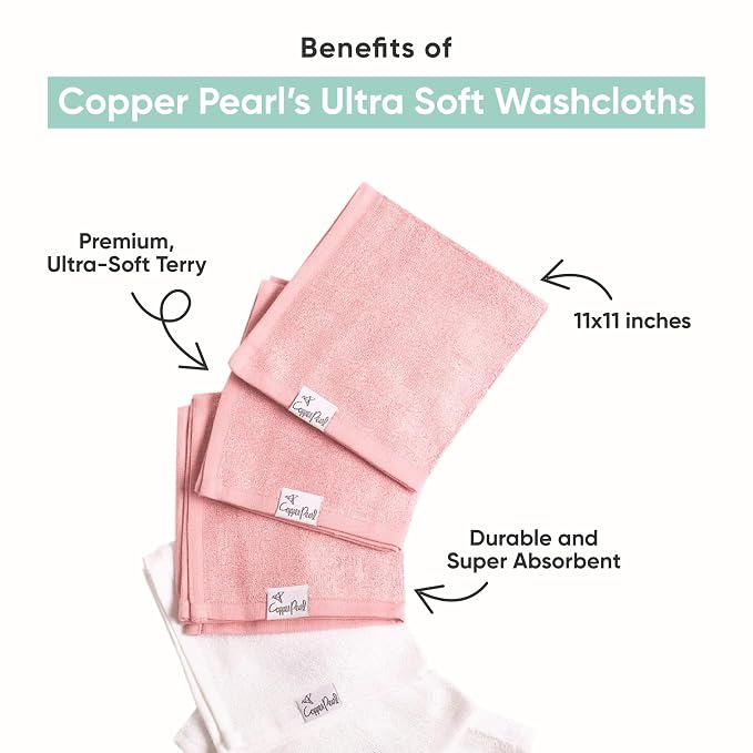 Copper Pearl 6 Ultra Soft Baby Bath Washcloths Premium Large Soft Darling 11" x - Image 2