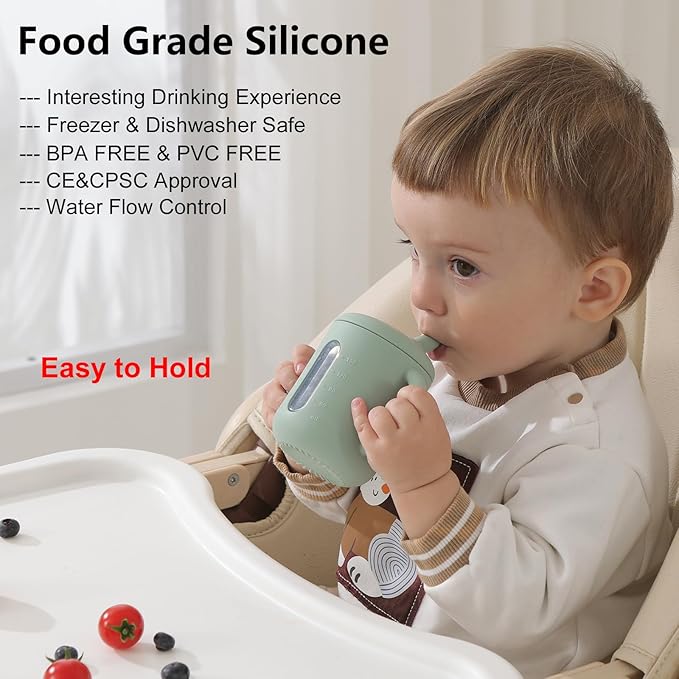 Seposeve 2 Pack Silicone Sippy Cups, Leak-Proof Baby Straw Cup - Image 3
