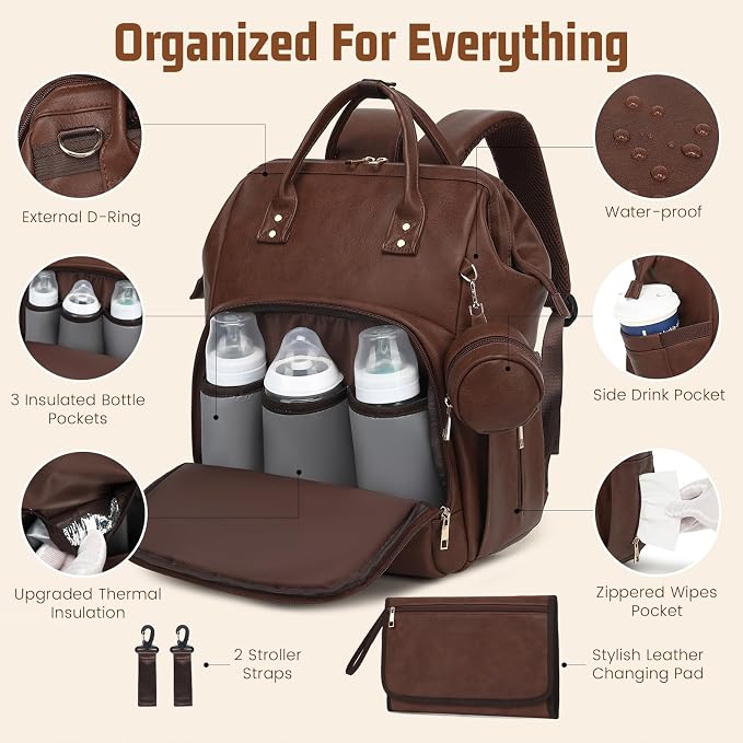 Premium Vegan Leather Diaper Bag Backpack - Image 3