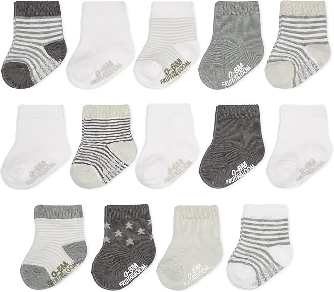 Fruit of the Loom Baby 14-Pack Grow & Fit Flex Zones Cotton Stretch Socks by FruitoftheLoom