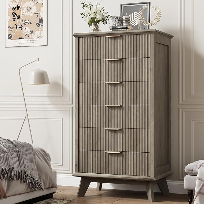 QUW Fluted 6 Drawer Dresser for Bedroom, Modern Tall Chest of Drawers - Image 2
