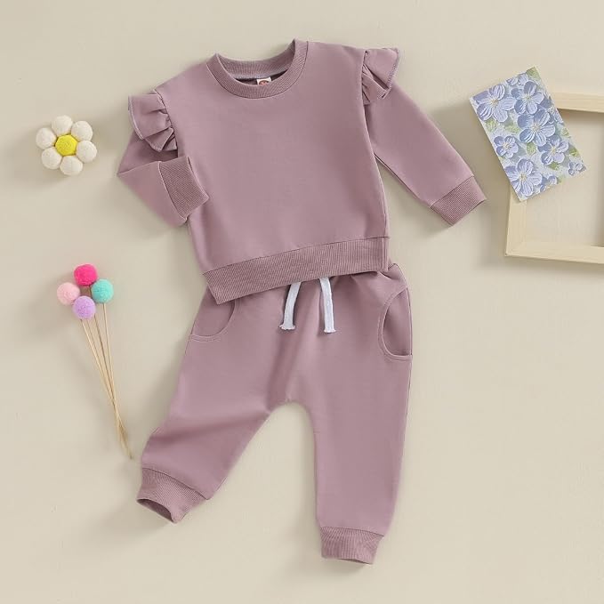 Fernvia Toddler Baby Girl Clothes 3 6 9 12 18 24 Months Fall Outfits Solid Long - Image 2