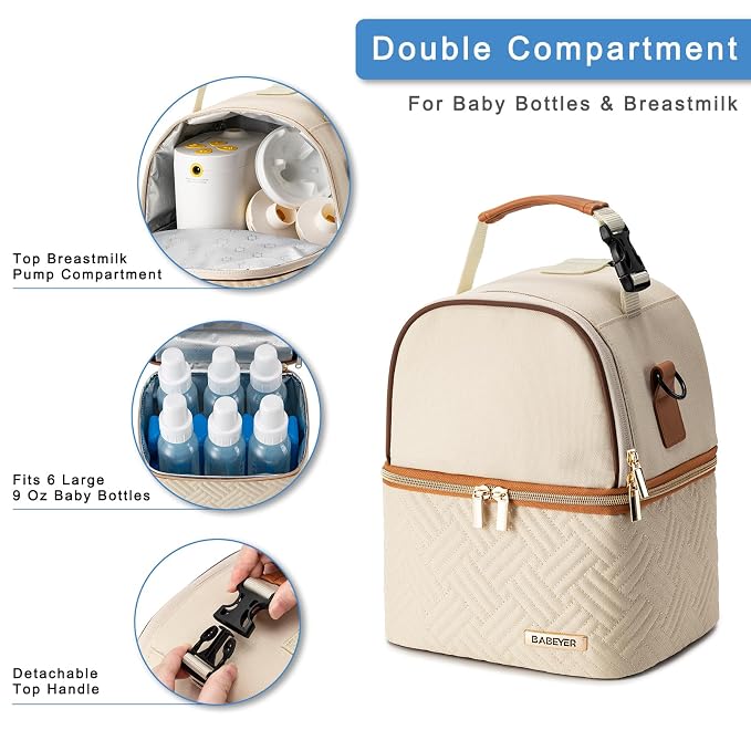 Breastmilk Cooler Bag with Ice Pack Fits 6 Baby Bottles up to 9 Ounce, Breast - Image 3