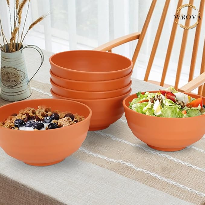 Wheat Straw Bowls Set 60 OZ Unbreakable Large Cereal Bowls Set of 6 Microwave - Image 7
