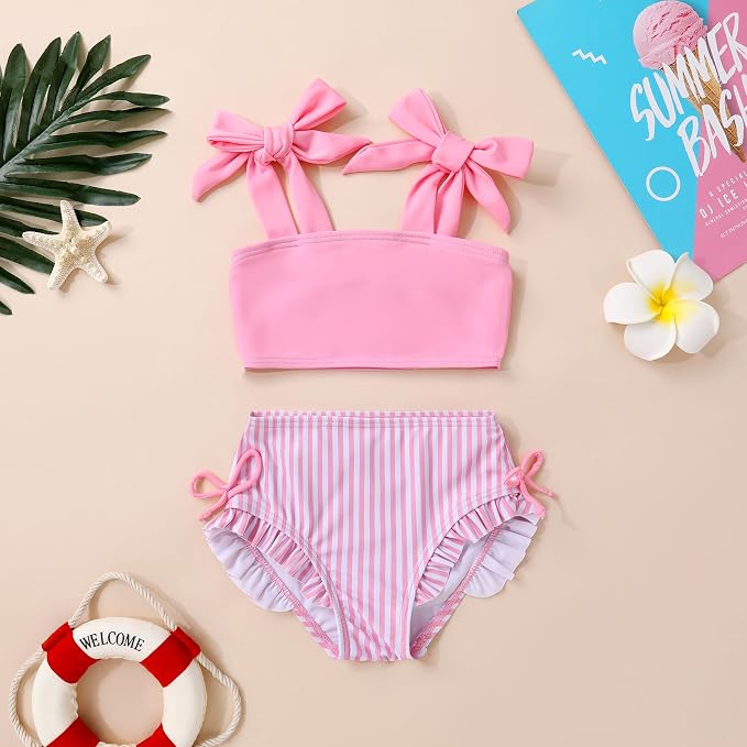 Toddler Swimsuit Girl Color Block Stripe Swimwear Baby Girl Summer Beach - Image 2