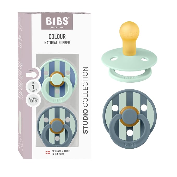 BIBS Pacifiers - Studio 2 Pack | Round Nipple Baby Pacifier | BPA Free Natural by BIBS