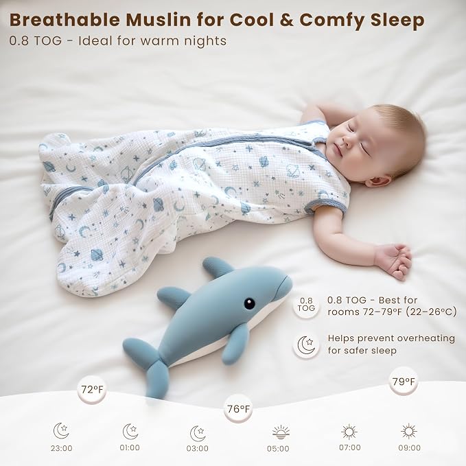 Konssy Muslin Baby Sleep Sack 0-6 Months 0.8 TOG, 2 Pack 100% Cotton Wearable - Image 4