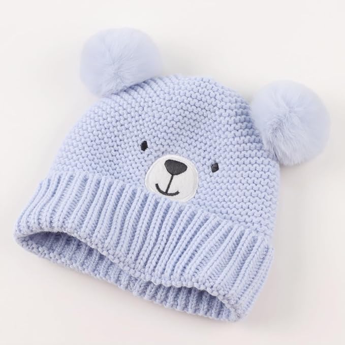 JANGANNSA Cute Bear Baby Beanie Pompom Baby Boys Hat Infant Toddler Winter - Image 5