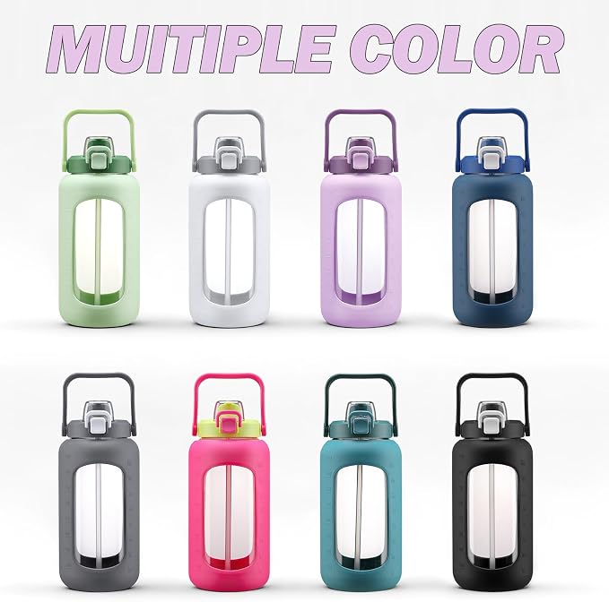 72oz Glass Water Bottle with 2-IN-1 Straw &Chug Lid, Large Motivational Glass - Image 7