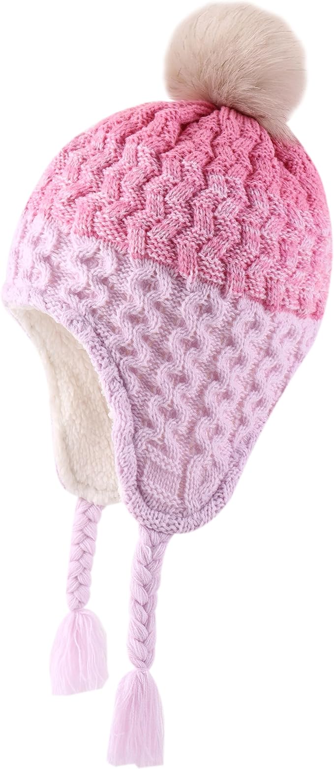 LANGZHEN Toddler Kids Infant Winter Hat, Earflap Knit Warm Cap Fleece Lined by LANGZHEN