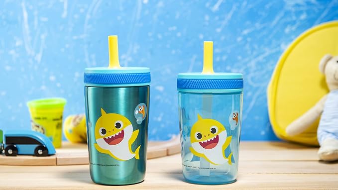 Zak Designs Baby Shark Kelso Tumbler Set, Leak-Proof Screw-On Lid - Image 14