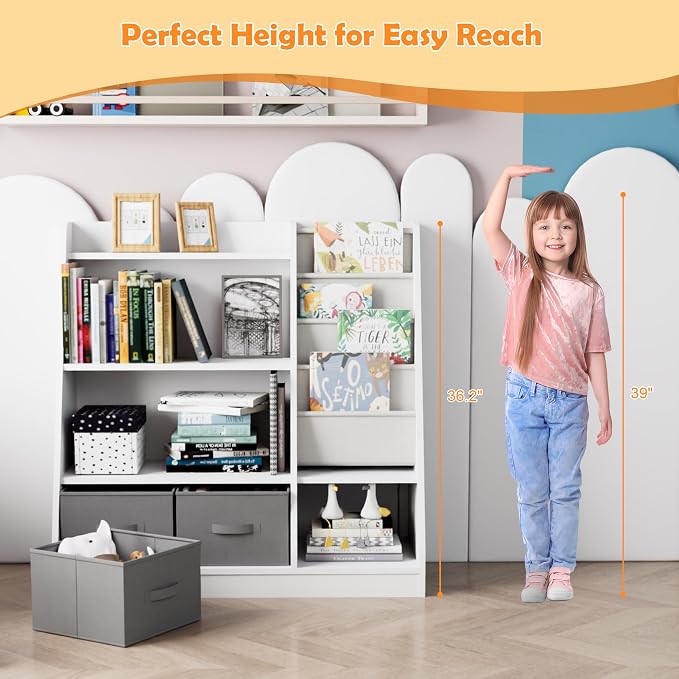 White Kids Bookshelf Wood Montessori Toy Storage Organizer Cabinet Shelf Child - Image 2