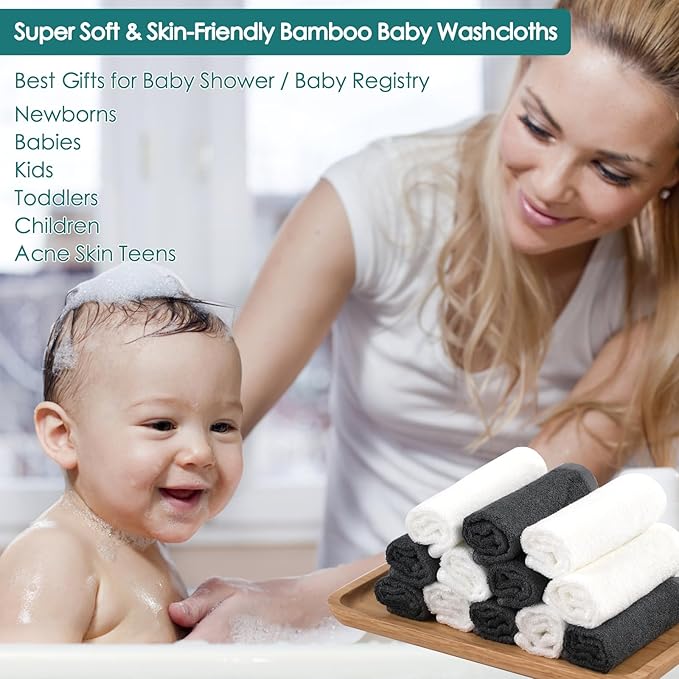 Baby Washcloths 6 Pack, 10x10 inch Heavenly Soft Small White Wash Cloths - Image 4