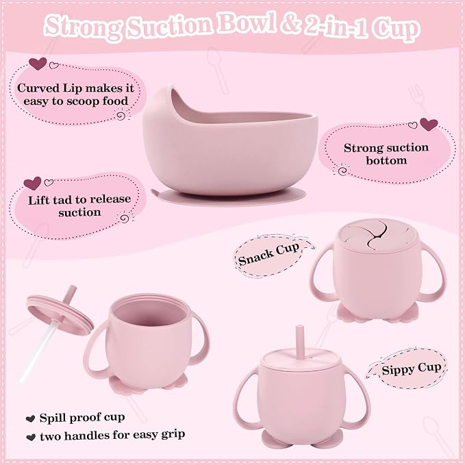 Silicone Baby Feeding Set 10 Pcs Baby Led Weaning Supplies Suction Bowl Divided - Image 4