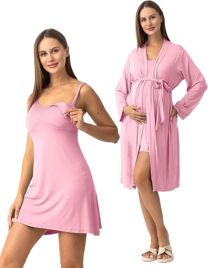 SUNNYBUY Women's Nursing Nightgown Maternity Robe Set, 3 in 1 Labor Delivery by SUNNYBUY