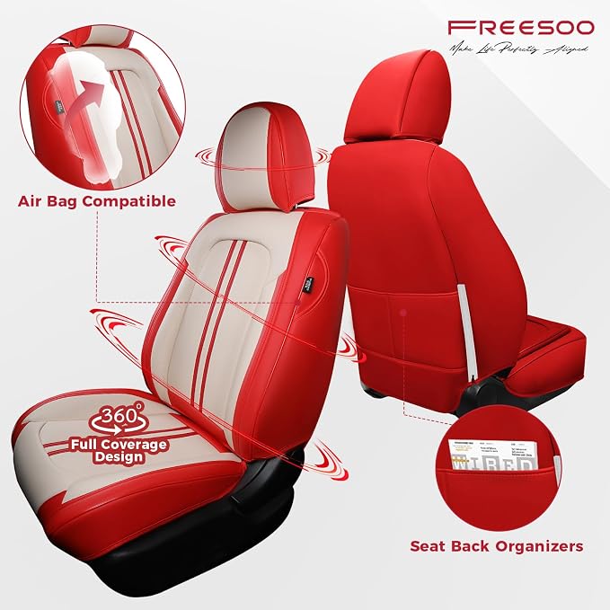 FREESOO Leather Car Seat Covers Full Set, Waterproof Car Seat Cover Back Seat - Image 3