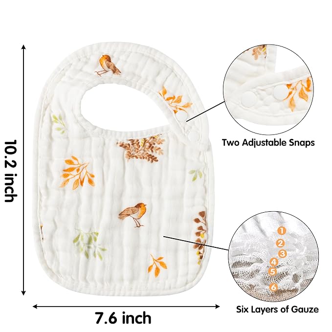 Zainpe 6Pcs Muslin Cotton Bibs for Baby Flower Bunny Deer Adjustable Machine - Image 2