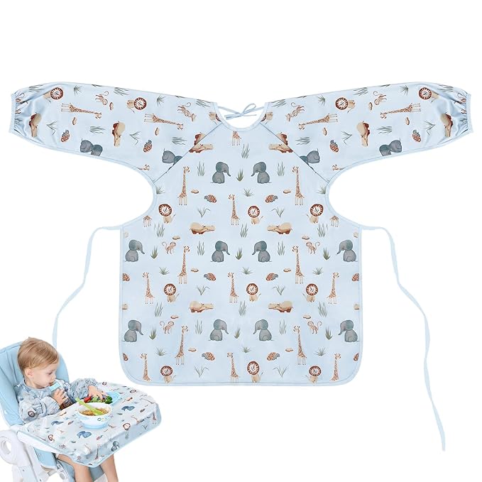 Vicloon Coverall Baby Feeding Bib, Weaning Bib Attaches to Highchair and Table by Vicloon