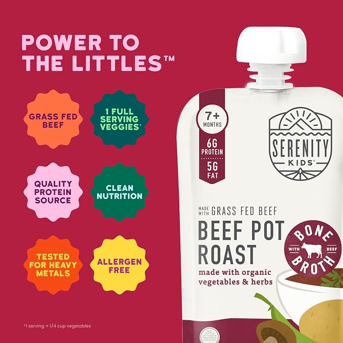 Serenity Kids 7+ Months Beef Pot Roast Bone Broth Puree Baby Food Pouches - Image 4
