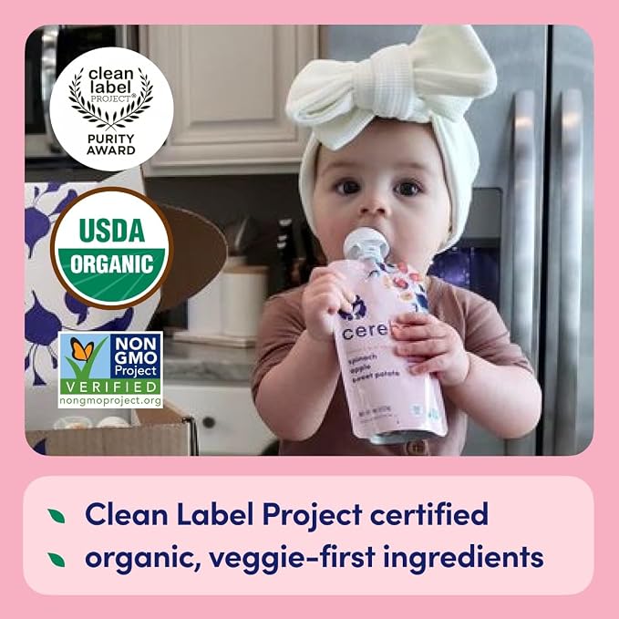 Cerebelly Organic Baby Food Pouches, Spinach Apple Sweet Potato Purees - Image 3