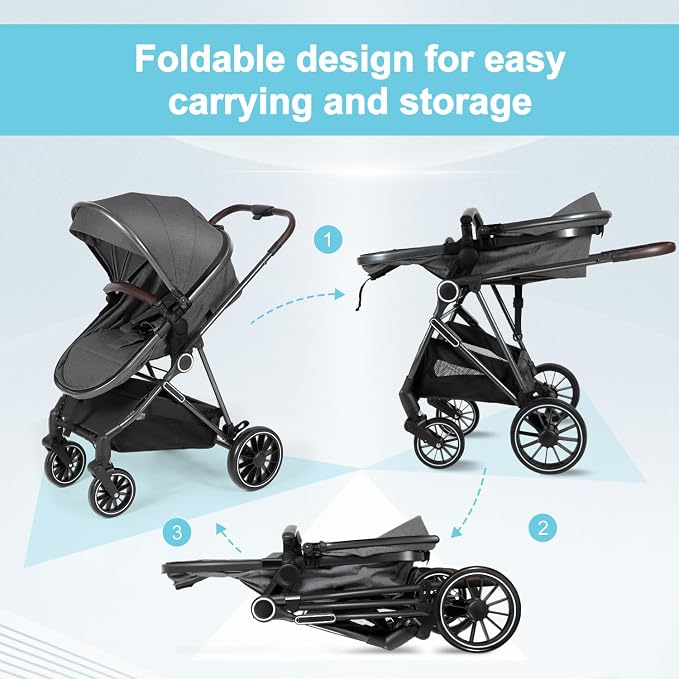 ANNA QUEEN 2 in 1 Baby Stroller, Folding High Landscape Infant Stroller - Image 2