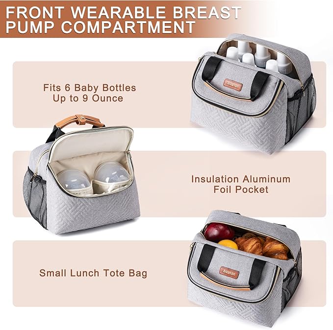 Breastmilk Cooler Bag with Ice Pack Fits 6 Baby Bottles up to 9 Ounce, Wearable - Image 3