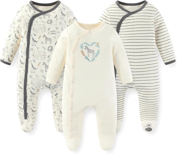 Unisex Baby Boy Girl Footies Rompers Cotton Long Sleeve 3 Pack Infant Jumpsuits by JELYLOVE