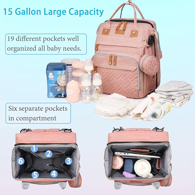 Jeryswet Baby Diaper Bags with Changing Station, Waterproof Large Capacity - Image 3