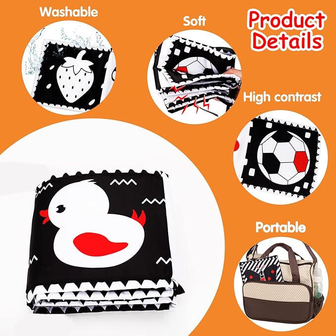 Thremhoo Black and White High Contrast Baby Toys 0-6 Months Soft Book - Image 5
