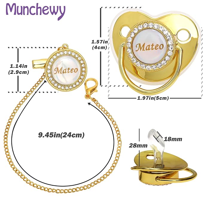 Personalized Pacifier with Name, Bling Pacifier Clip Set with Gift Box Greeting - Image 3