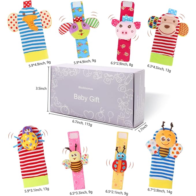 Bloobloomax Soft Baby Rattle Wrist Rattle Foot Finder Socks Set, Cotton and - Image 6