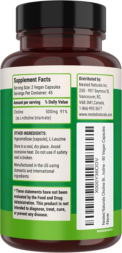 Nested Naturals Choline Bitartrate 500mg - Image 8