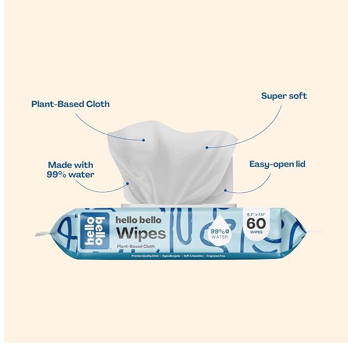 Hello Bello Extra Gentle Unscented Baby Wipes, Plant Based, Made - Image 2