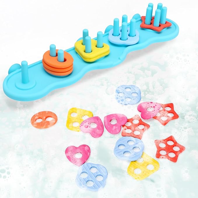 Baby Bath Toys, Mold Free Silcone Shape Sorting & Stacking Bath Toy Set by Texviko