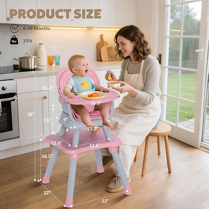 Baby High Chair, 8 in 1 Convertible Highchairs - Image 7