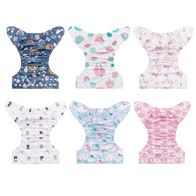 babygoal Reusable Cloth Diapers 6 Pack+6pcs Rayon from Bamboo Inserts+Wet Bag - Image 2