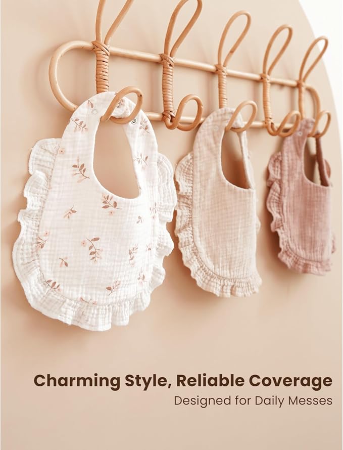 Konssy Muslin Baby Bibs for Girls – Soft 100% Cotton Drool Bibs, Ruffle Trim - Image 6