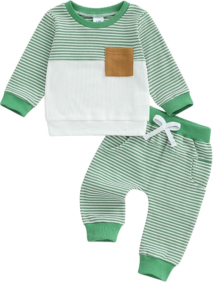 Toddler Baby Boy Fall Clothes Waffle Outfit Long Sleeve Color Blocking by Fufuriprefer