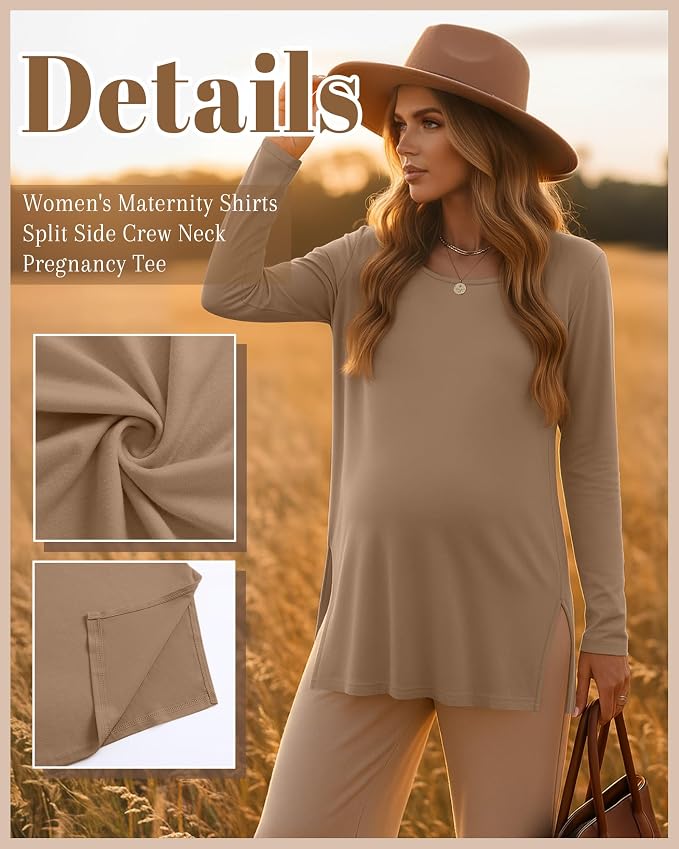 Riyiper 3 Pack Women's Maternity Long Sleeve T-Shirts Round Neck Side Split - Image 3