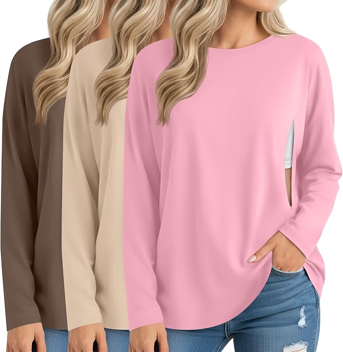 3 Pack Women's Nursing Breastfeeding Tops, Long Sleeve Maternity Shirts by Sweetyweee