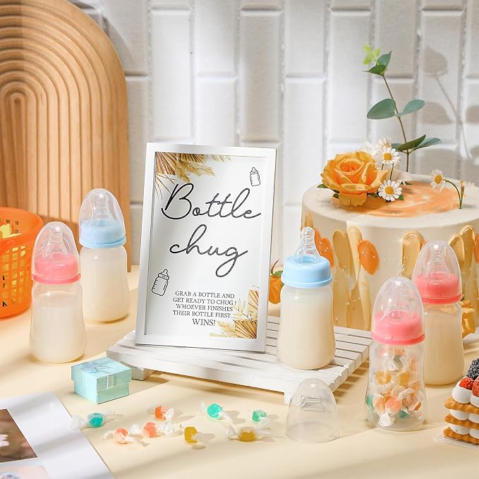 Roowest Bottle Chug Baby Shower Game Favors Including Boho Theme Wooden Sign - Image 4